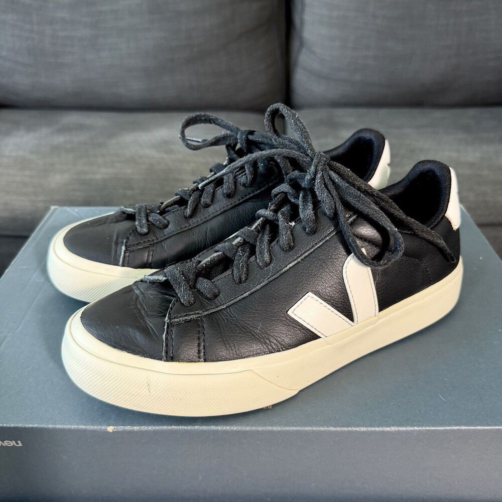 VEJA Campo Black White Leather Low Casual Shoes Sneaker Women's Size 7